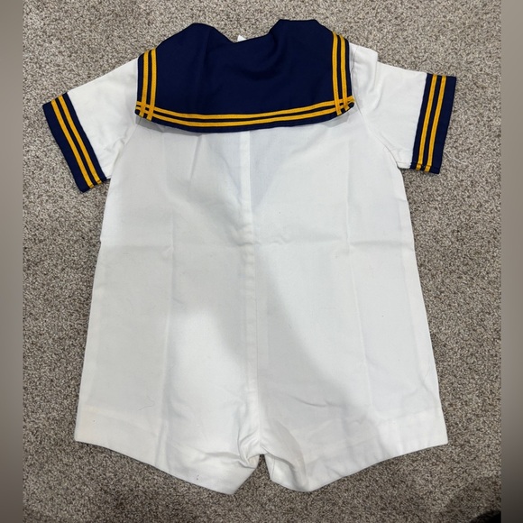 Vintage Toddler Sailor Captain Navy Blue and White Nautical Size 2 Romper - Picture 2 of 8
